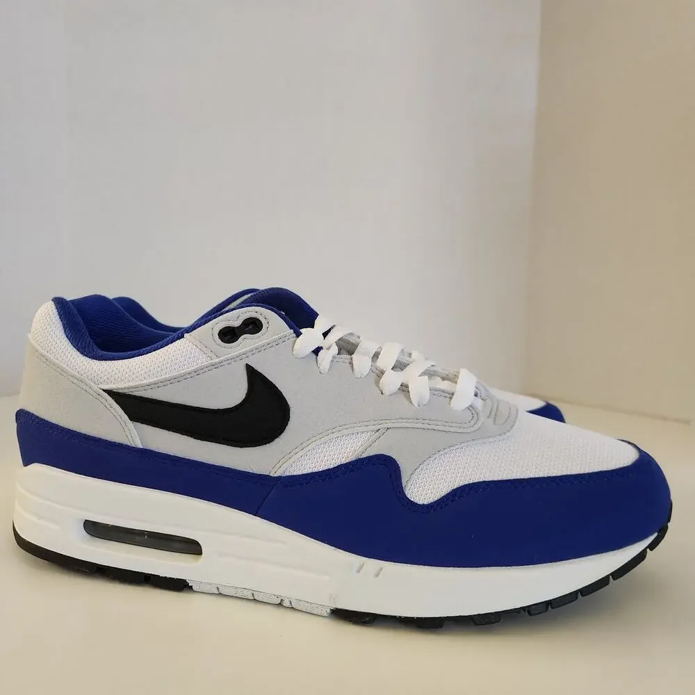 Nike Air Max 1 Mens White/Black-Deep Royal Blue Size 10 - Picture 2 of 10